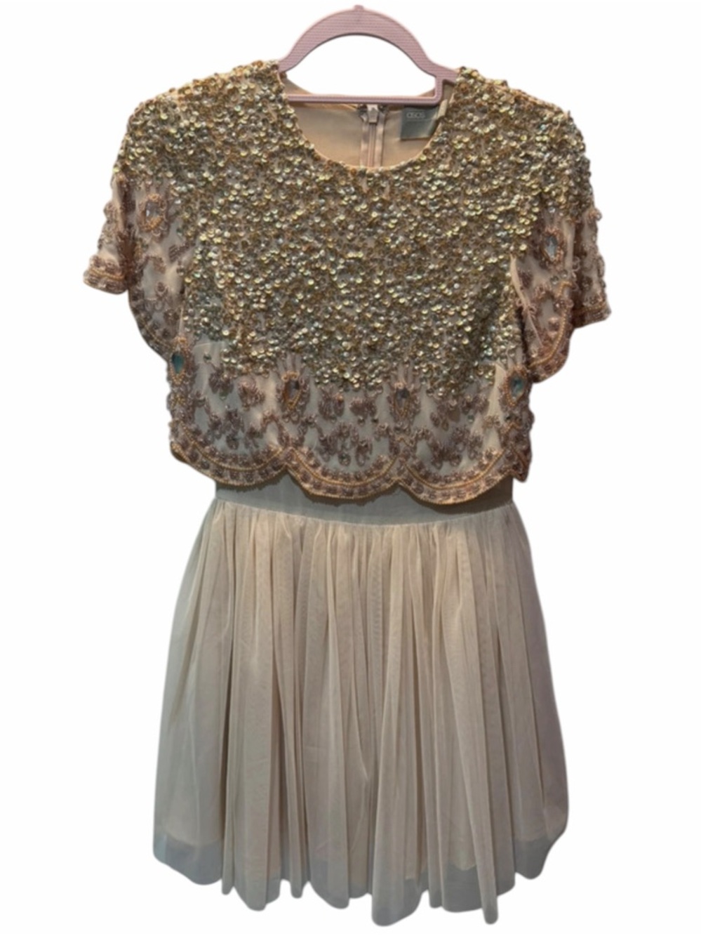 ASOS Blush Gold Embellished Tulle Mini Dress - Picture 4 of 9
